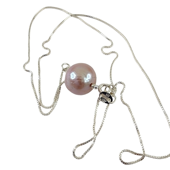 Blush pearl pendant necklace Italian 925 sterling silver large baroque pearl - Picture 3 of 5